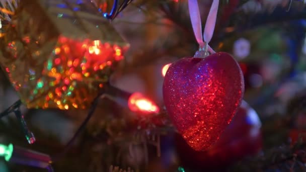 Kerstboom Decoratie Hart Vorm Achtergrond — Stockvideo