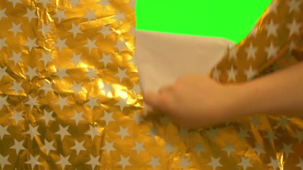 Transitie Van Decoratief Papier Groen Scherm Met Chroma Key Alpha — Stockvideo