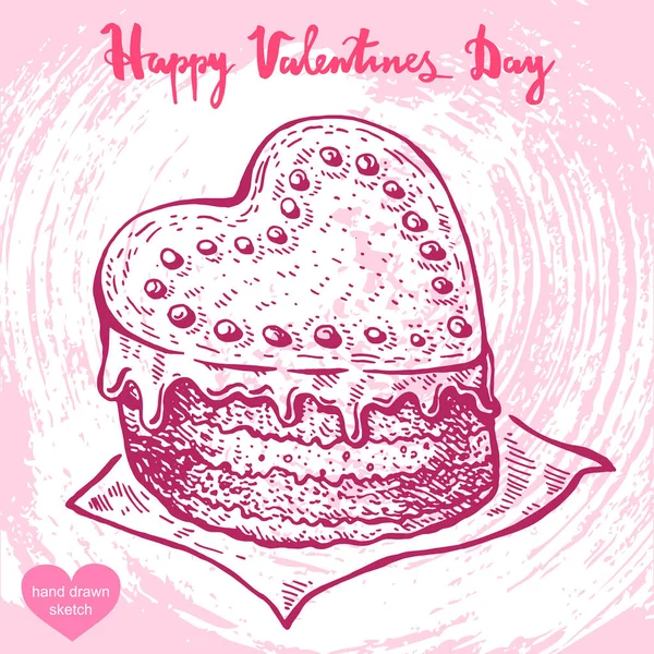 Векторна Рука Намальована Ілюстрацією Торта Текст Happy Valentines Day — стоковий вектор