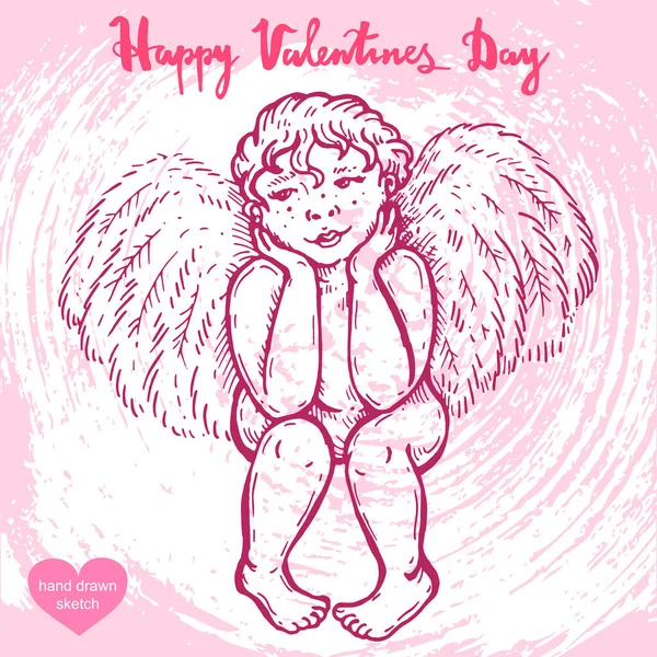 Illustrazione Disegnata Mano Vettoriale Dell Angelo San Valentino Cupido Felice — Vettoriale Stock