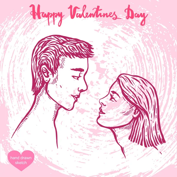 Vektorové Ručně Kreslené Ilustrace Páru Muž Žena Happy Valentines Day — Stockový vektor