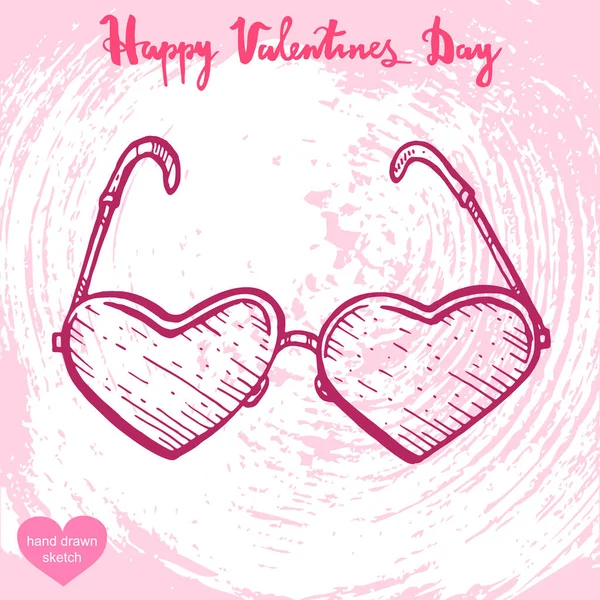 Векторна Рука Намальована Ілюстрації Серцевидних Окулярів Текст Happy Valentines Day — стоковий вектор