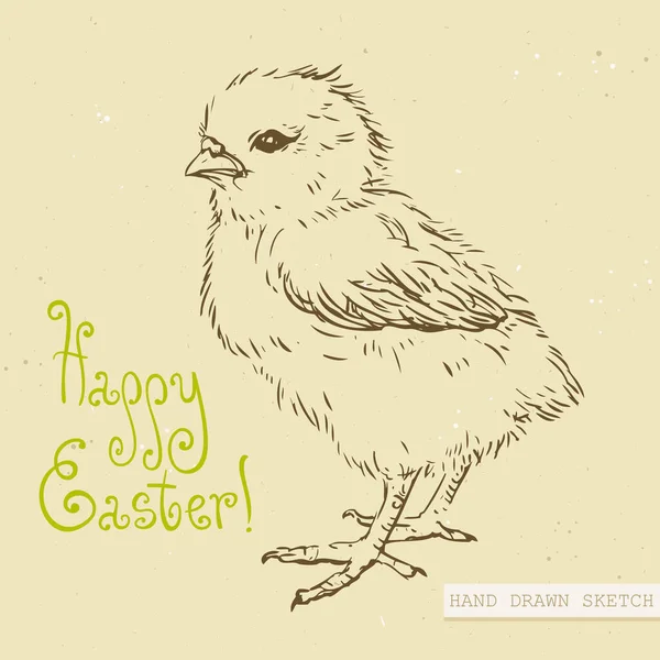 Esbozo Lineal Linda Cría Pascua Con Texto Verde Feliz Pascua — Vector de stock