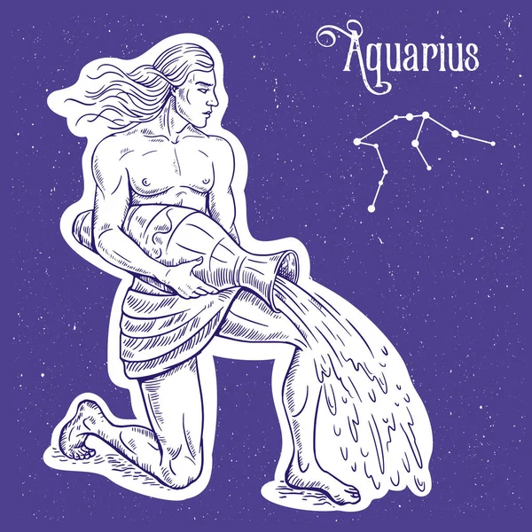 Illustration Vectorielle Linéaire Signe Zodiaque Aquarius Constellation Symbole Des Étoiles — Image vectorielle