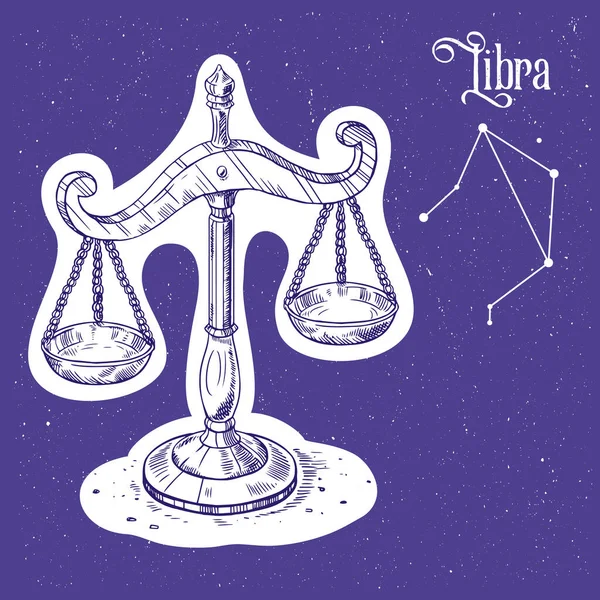 Illustration Vectorielle Linéaire Libra Signe Zodiaque Symbole Des Étoiles Arrière — Image vectorielle