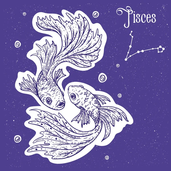 Illustration Vectorielle Linéaire Signe Zodiaque Poissons Constellation Symbole Des Étoiles — Image vectorielle