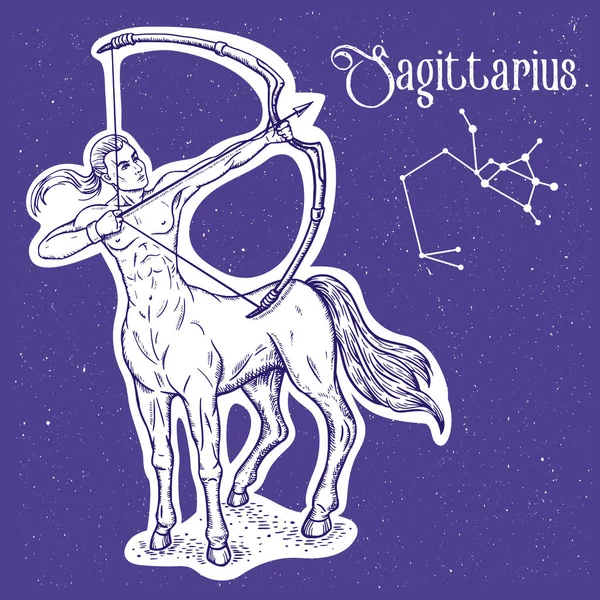 Vektorlineare Darstellung Des Tierkreiszeichens Sagittarius Sternbild Symbol Von Sternen Himmelshintergrund — Stockvektor