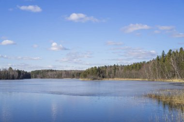 Göl ve mavi gökyüzü ile güzel bir manzara.