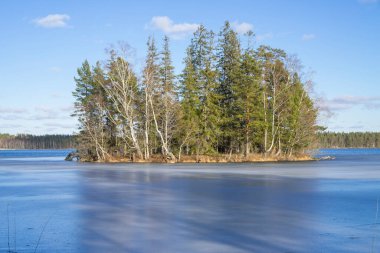 Göl ve mavi gökyüzü ile güzel bir manzara.