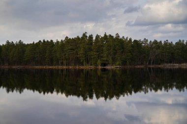 Göl ve mavi gökyüzü ile güzel bir manzara.