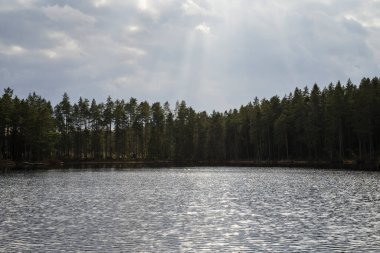 Göl ve mavi gökyüzü ile güzel bir manzara.