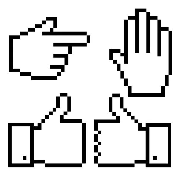 Set van zwarte pixel hand pictogrammen — Stockvector