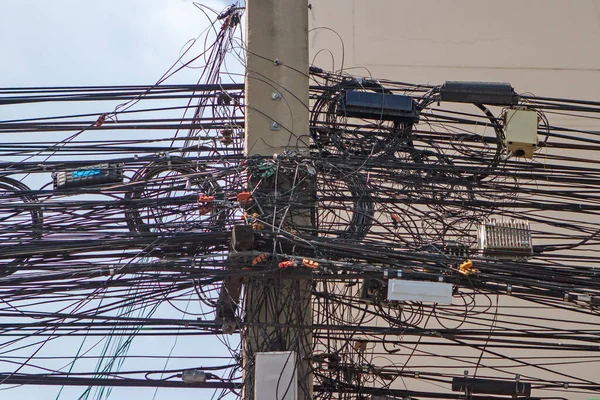 Cable Cable Eléctrico Para Estar Ocupado Poste Eléctrico — Foto de Stock