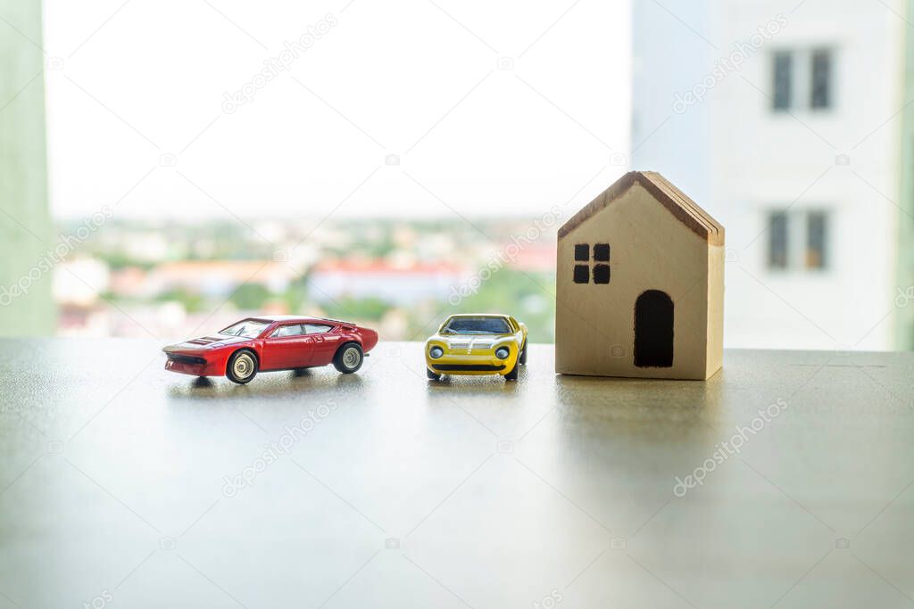 Car house model with house background or toy car and home