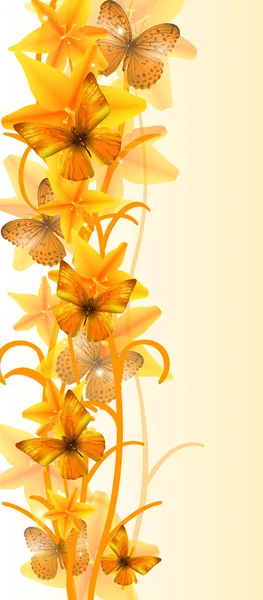 Gele bloemen en vlinder — Stockvector