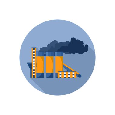 Sigara içme boruları işleme tesisi, çimento fabrikası olan bir fabrika. Endüstriyel konsept, renk vektör illüstrasyonu, bir daire içinde izole edilmiş düz görüntü