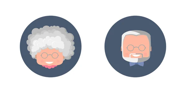 Elderly Man Woman Grandfather Grandmother Retired Colorful Smiling Portraits Icons — Stock Vector