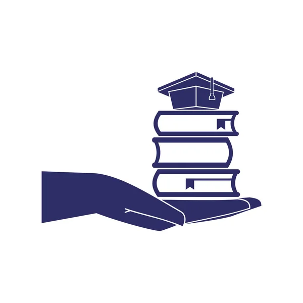 Hand Holds Books Cap Graduate Concept Training Educational Courses Logo — Stock Vector