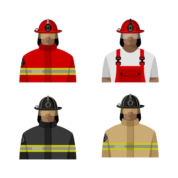 Bombeiros Masculinos Uniforme Capacete Cores Diferentes Imagem Colorida Isolada Ilustração — Vetor de Stock