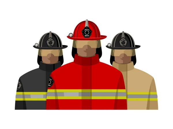 Mannen Brandweermannen Uniform Helm Verschillende Kleuren Geïsoleerde Kleurenafbeelding Vectorillustratie — Stockvector