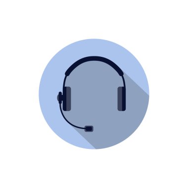 Mikrofonlu kulaklıklar, kulaklıklar. Çemberde izole edilmiş bir resim rengi, vektör illüstrasyonu