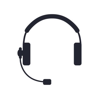 Mikrofonlu kulaklıklar, kulaklıklar. siyah ve beyaz izole görüntü, vektör illüstrasyonu