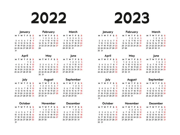 Calendário 2022 2023 Semana Começa Segunda Feira Modelo Negócio Básico — Vetor de Stock