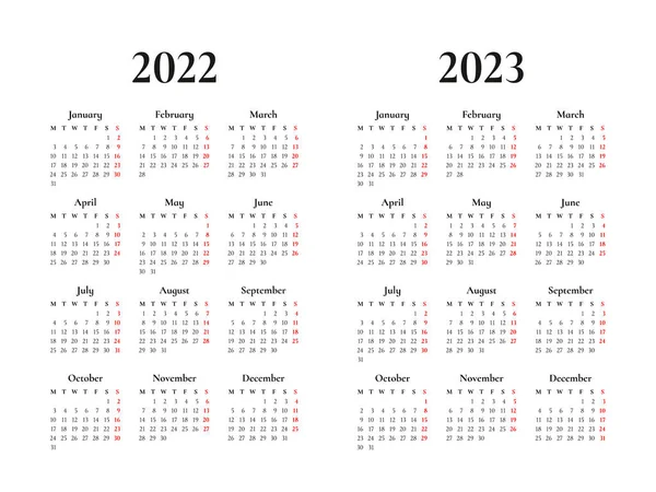 Kalender 2022 2023 Week Begint Maandag Basis Business Template Vectorillustratie — Stockvector