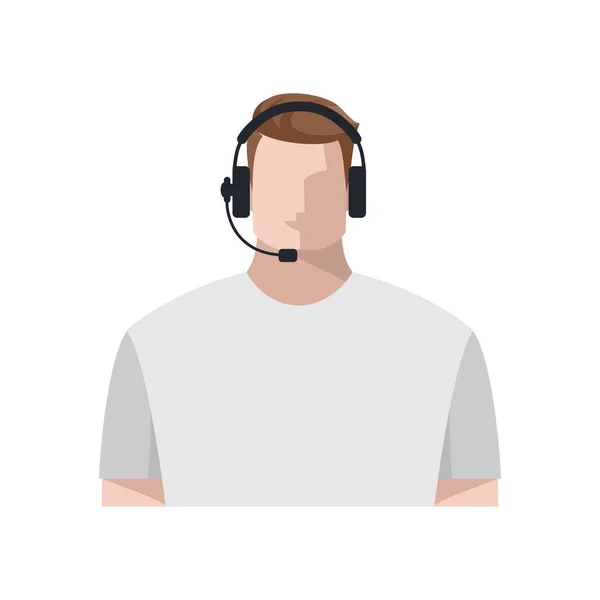 Operatör Genç Beyaz Bir Erkek Kulaklık Takıyor Mikrofon Kulaklık Takıyor — Stok Vektör