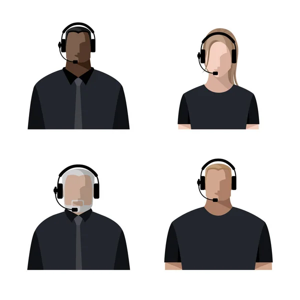 Operatörler Çevrimiçi Kulaklık Takmış Mikrofon Takıyor Kulaklık Takıyor Çağrı Merkezi — Stok Vektör