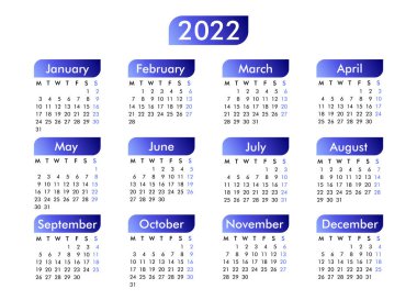 2022 için mavi değişkenli takvim, hafta pazartesi başlıyor, temel iş şablonu. vektör illüstrasyonu