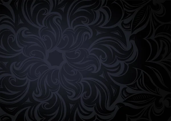 Цветочные Черные Градиентные Обои Стилизованными Цветами Листовыми Узорами Темный Фон — стоковый вектор