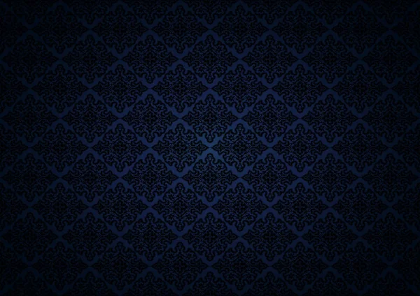 Fondo Gótico Vintage Azul Oscuro Ultramar Negro Con Adorno Clásico — Vector de stock