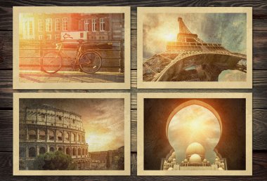 Kolaj seyahat fotoğraf kartları