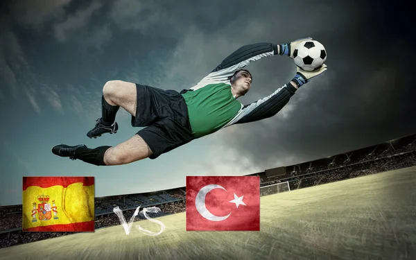 Football player on soccer field of stadium — Stock Photo, Image