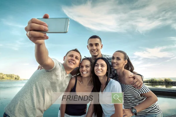 Selfie Grop Lycka Vänner Solljus — Stockfoto