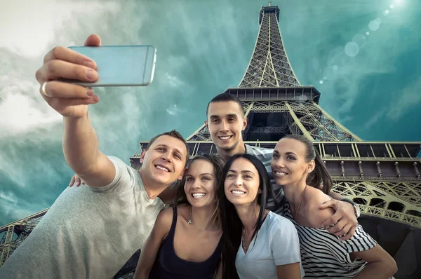 Samodzielne Grupy Przyjaciół Jednym Najbardziej Popularnych Miejsc Podróży Świecie Wieża — Zdjęcie stockowe