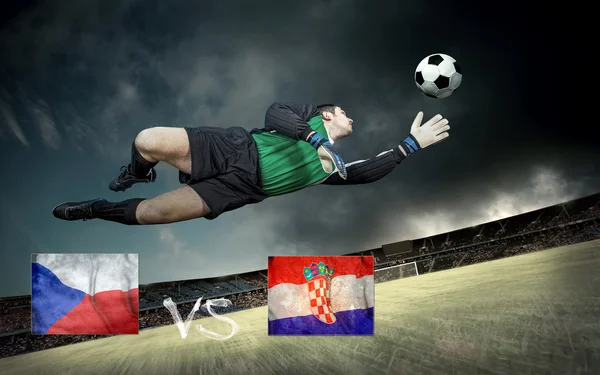 Football player on soccer field of stadium — Stock Photo, Image