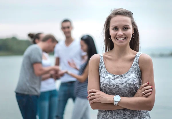 Grupp Vänner Stannar Piren — Stockfoto