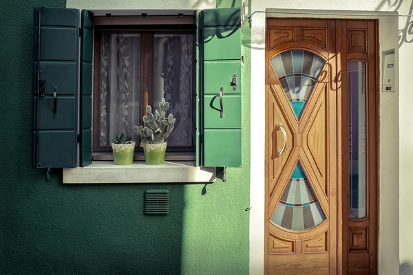 View of window with flower and door Stock Image