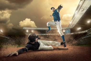 Baseball players in action clipart