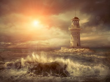 Deniz gökyüzü altında deniz feneri