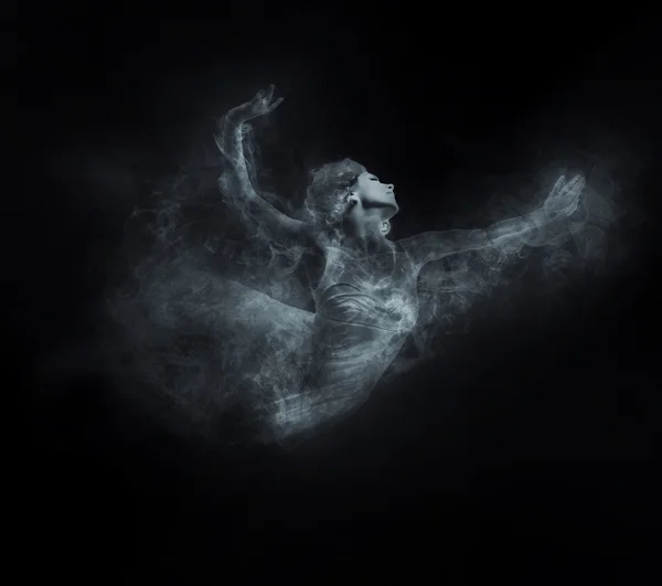 Dancer from smoke on dark — Stock Photo, Image