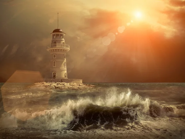 Vuurtoren op de zee onder hemel — Stockfoto