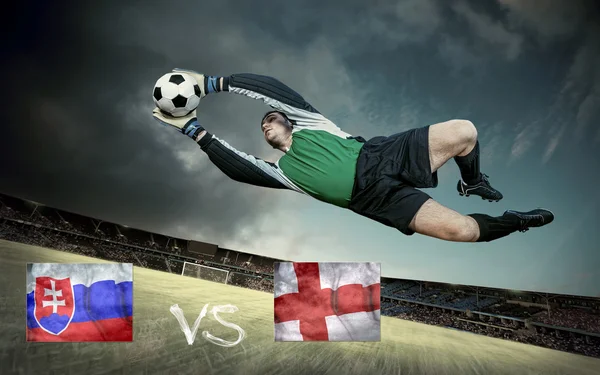 Football player on soccer field of stadium — Stock Photo, Image