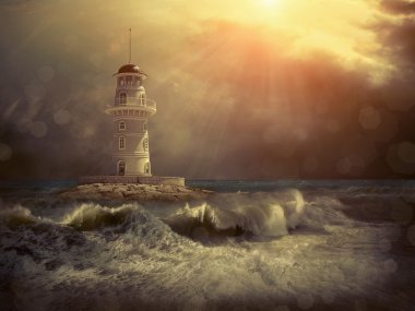 Deniz gökyüzü altında deniz feneri