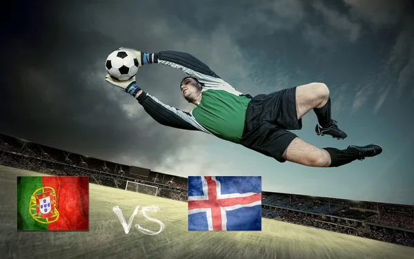 Football player on soccer field of stadium — Stock Photo, Image