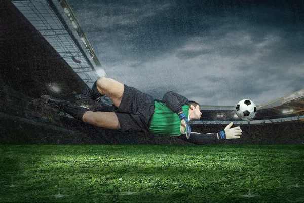 Football golkeeper with ball — Stock Photo, Image