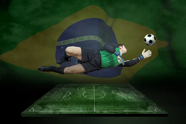 Futebol golkeeper com bola — Fotografia de Stock