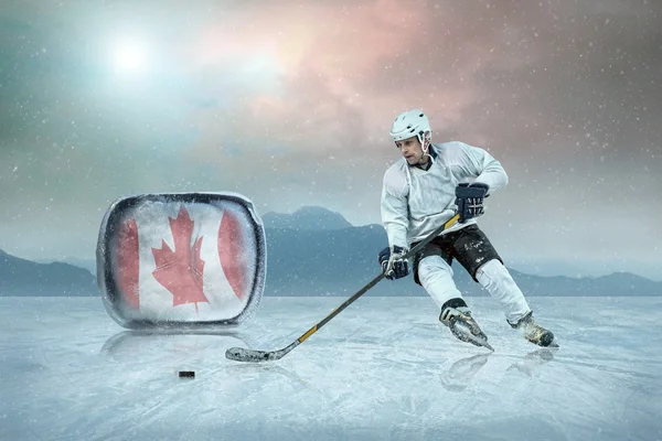 Hokeista na lodzie — Zdjęcie stockowe